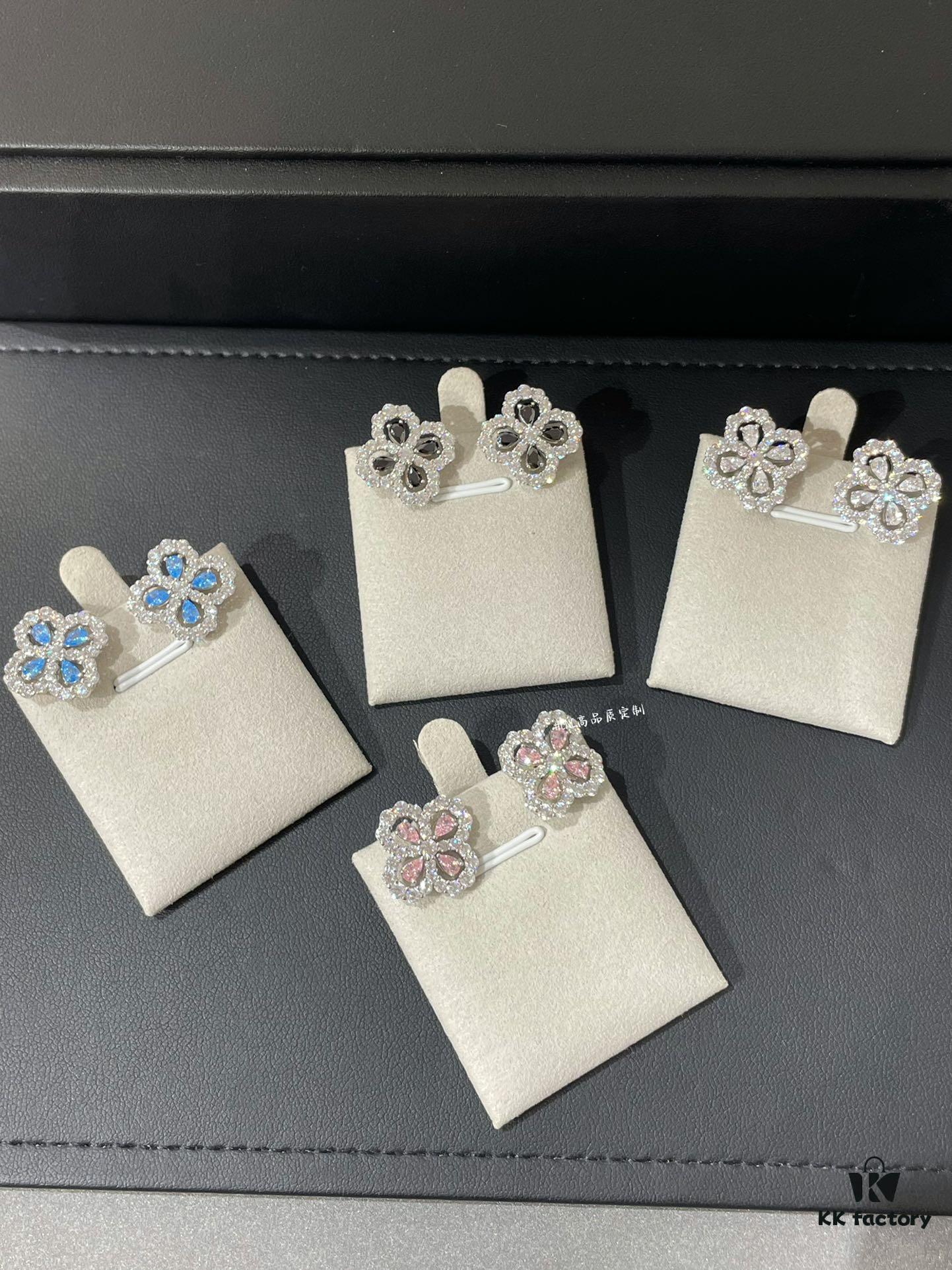 HW Diamond Loop Clover Stud Earrings, ZP Development Version! Crafted in S925 Sterling Silver with Thick Gold Plating