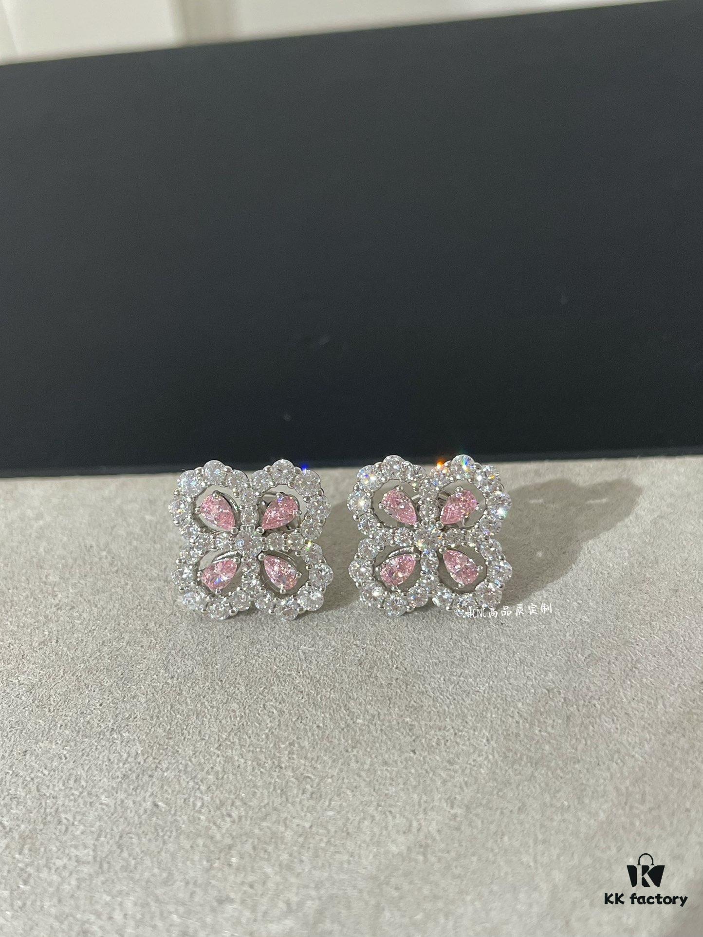 HW Diamond Loop Clover Stud Earrings, ZP Development Version! Crafted in S925 Sterling Silver with Thick Gold Plating