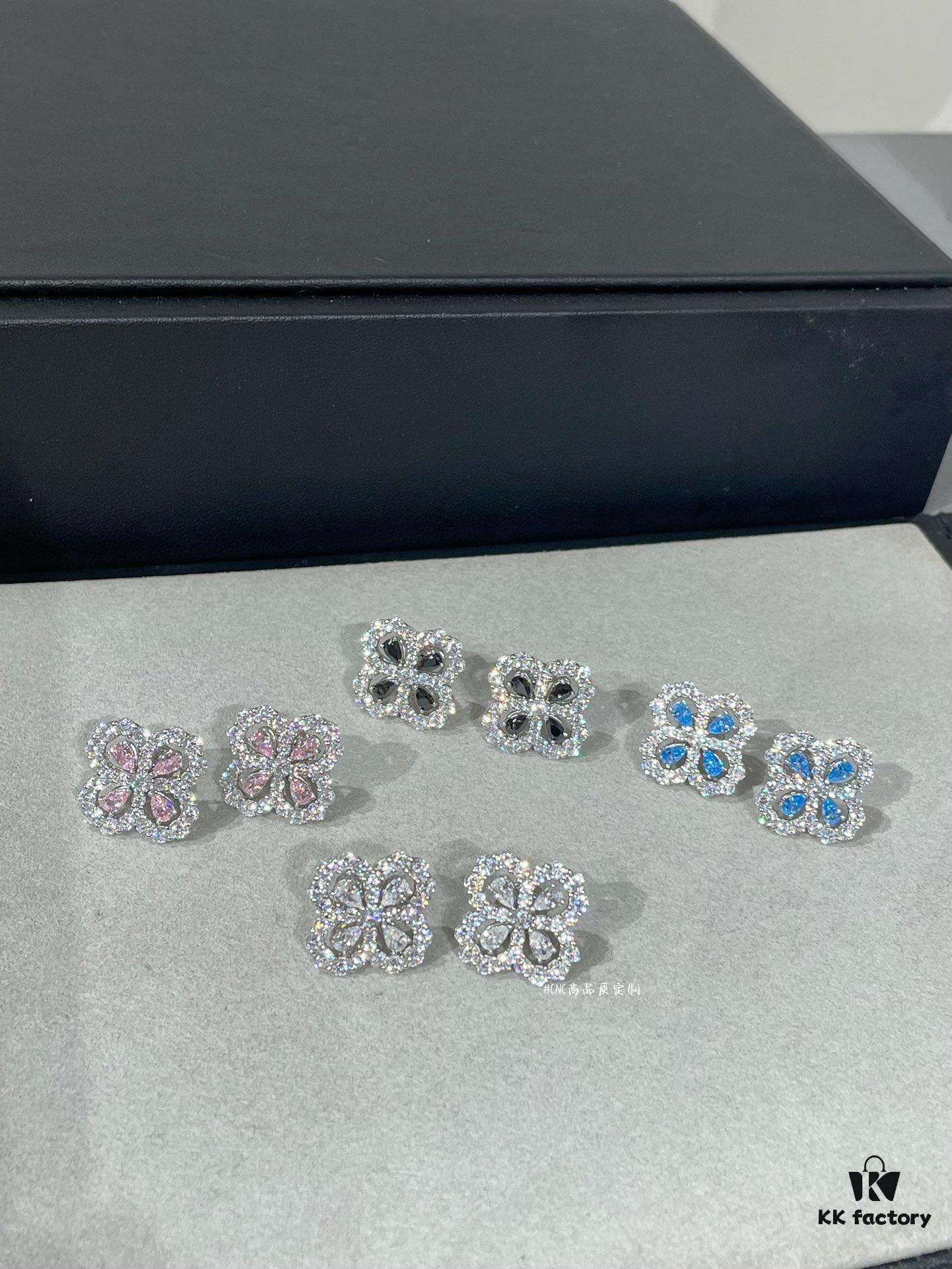 HW Diamond Loop Clover Stud Earrings, ZP Development Version! Crafted in S925 Sterling Silver with Thick Gold Plating