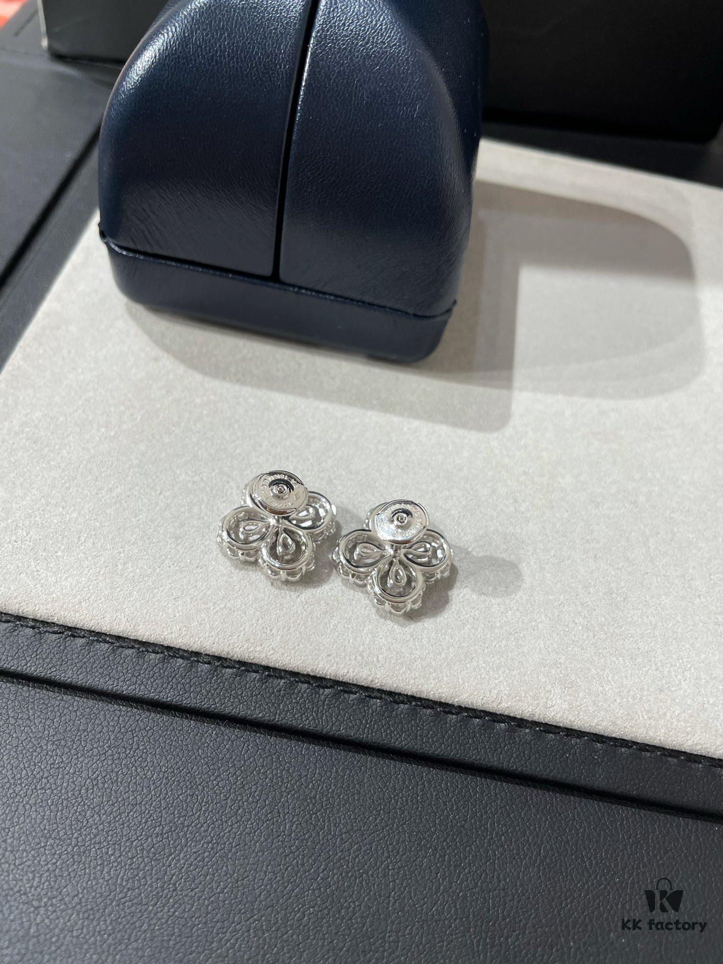 HW Diamond Clover Stud Earrings, ZP Development Version - 925 Sterling Silver with Thick Gold Plating