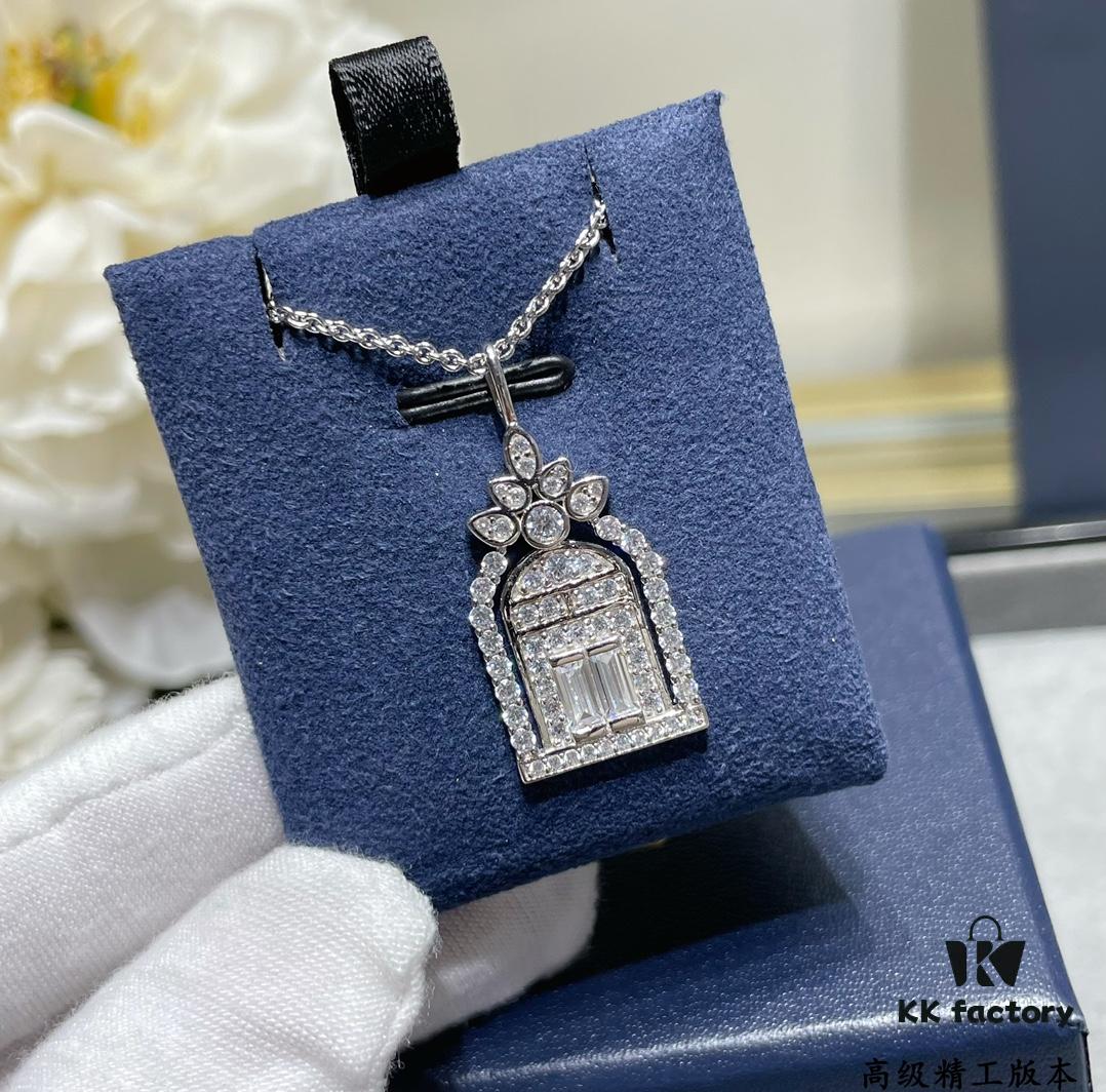 HW Harry Winston Birdcage Necklace (Chain Length 45cm + Pendant 3cm), Crafted with Premium Imported High-Carbon Diamonds, Exquisitely Cut and Set in 925 Sterling Silver, Luxurious and Elegant Design, Comfortable to Wear, Brilliant and Stylish