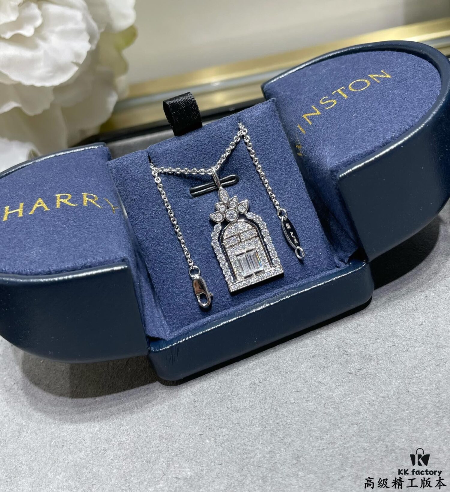 HW Harry Winston Birdcage Necklace (Chain Length 45cm + Pendant 3cm), Crafted with Premium Imported High-Carbon Diamonds, Exquisitely Cut and Set in 925 Sterling Silver, Luxurious and Elegant Design, Comfortable to Wear, Brilliant and Stylish