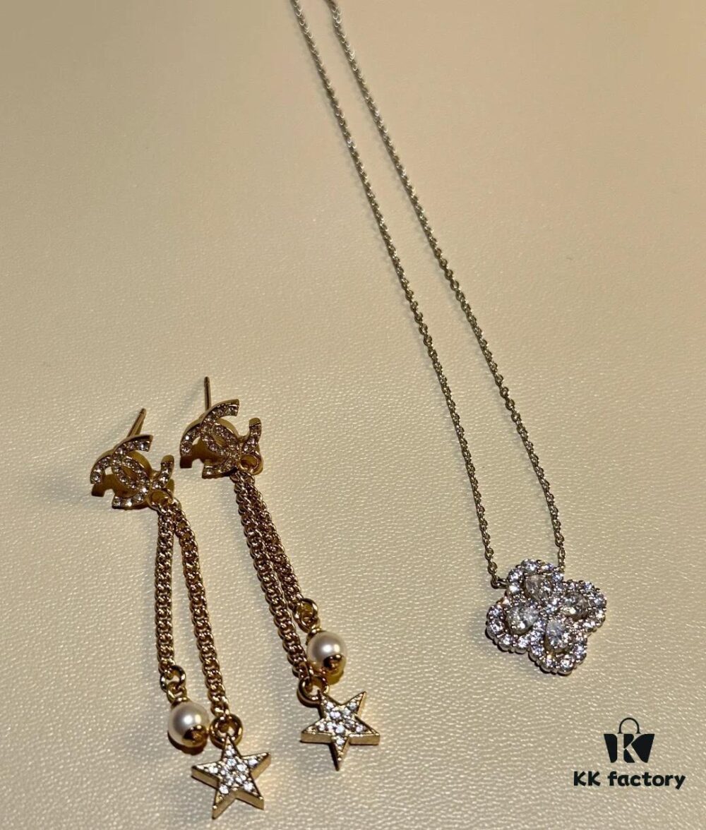 Chanel Star Tassel Earrings and Hw Clover Necklace