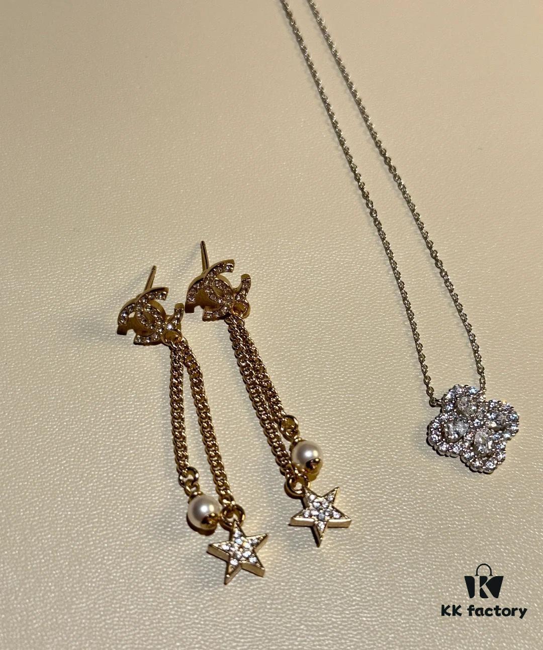 Chanel Star Tassel Earrings and Hw Clover Necklace