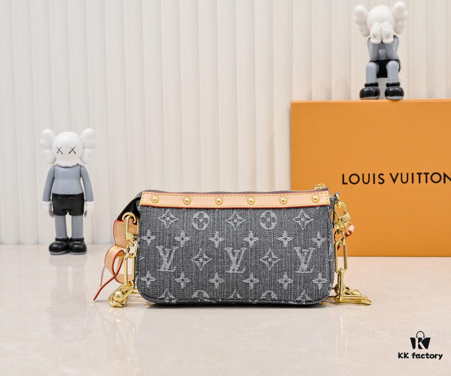 M13404 Denim Coated Canvas Pochette Accessoires Bag with Multicolored Monogram Pattern