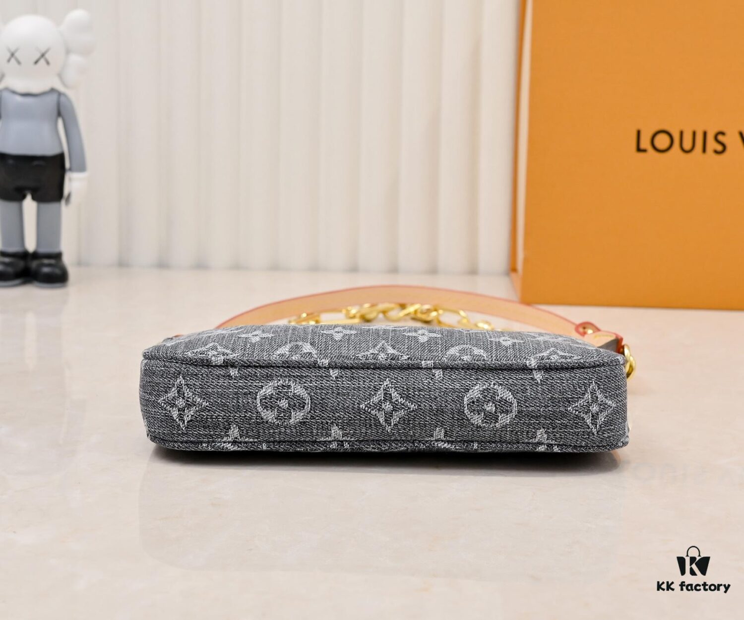 M13404 Denim Coated Canvas Pochette Accessoires Bag with Multicolored Monogram Pattern