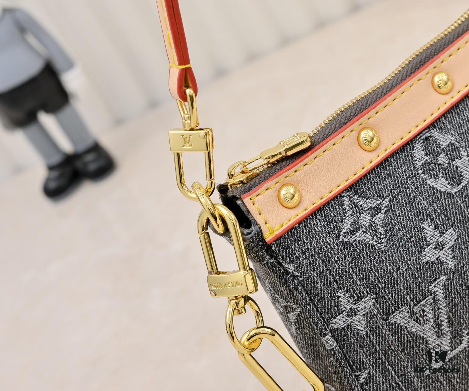 M13404 Denim Coated Canvas Pochette Accessoires Bag with Multicolored Monogram Pattern