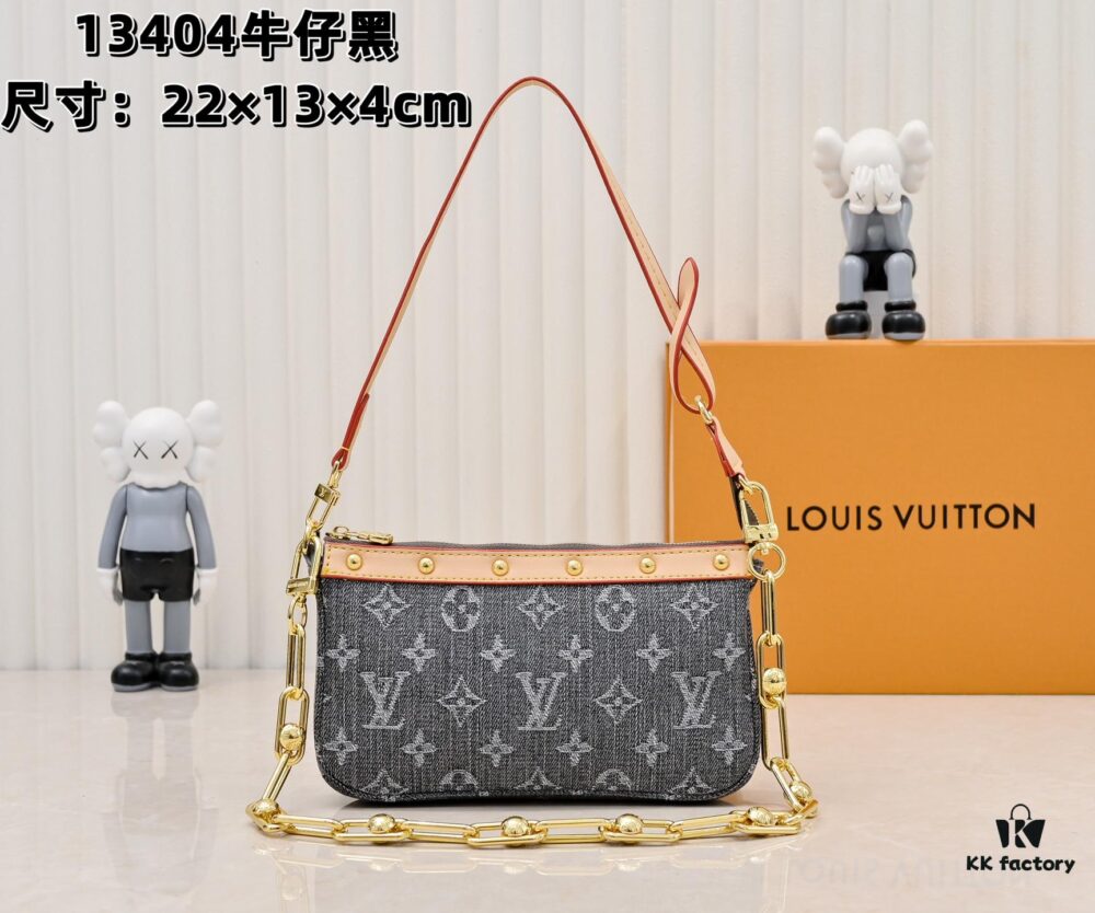 M13404 Denim Coated Canvas Pochette Accessoires Bag with Multicolored Monogram Pattern