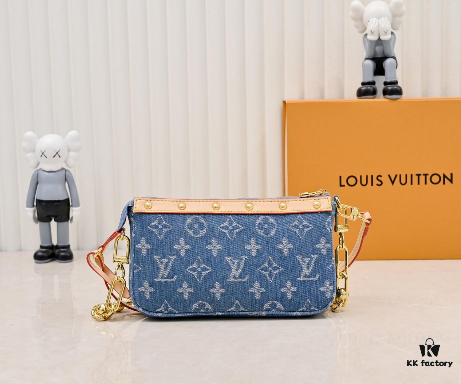 M13404 Denim Coated Canvas Pochette Accessoires Bag with Multicolor Monogram Pattern