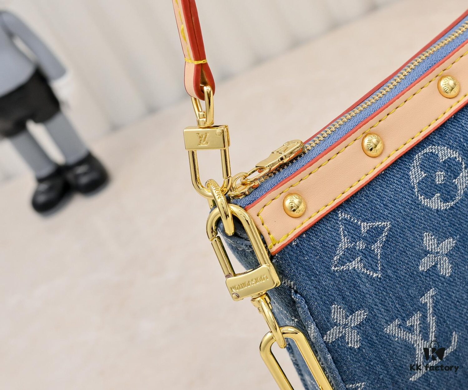 M13404 Denim Coated Canvas Pochette Accessoires Bag with Multicolor Monogram Pattern