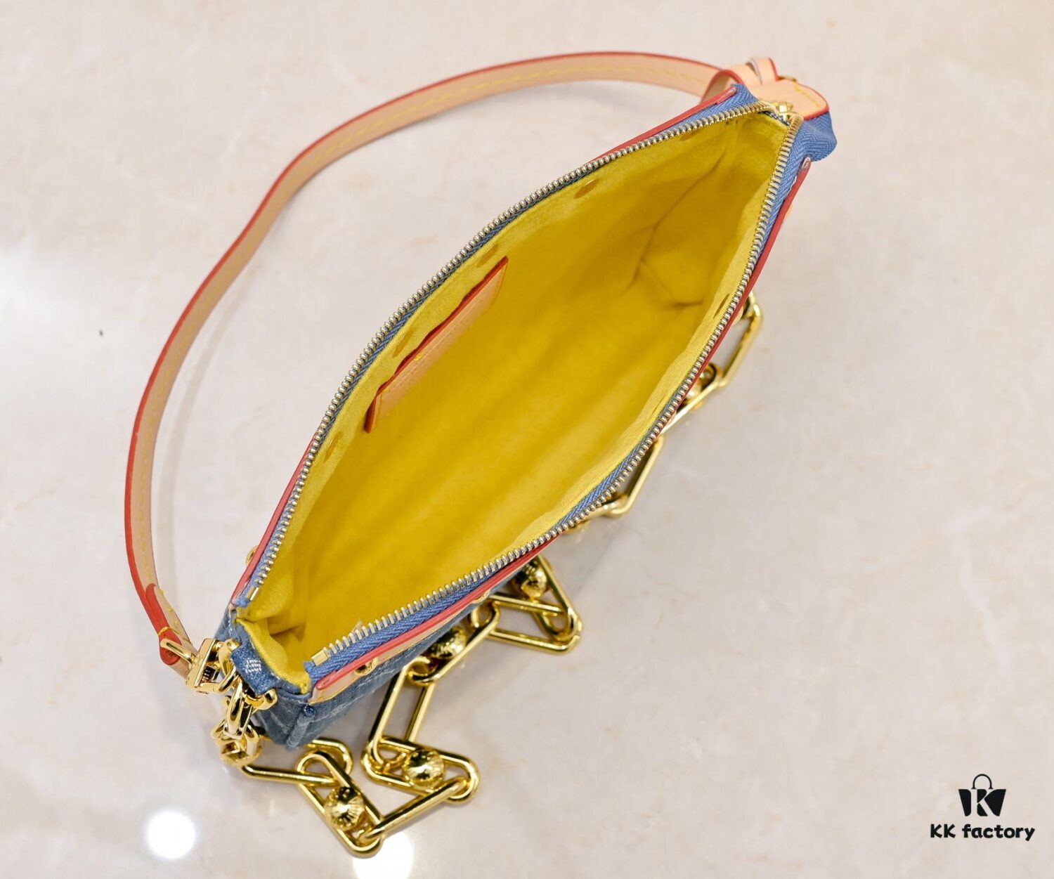 M13404 Denim Coated Canvas Pochette Accessoires Bag with Multicolor Monogram Pattern