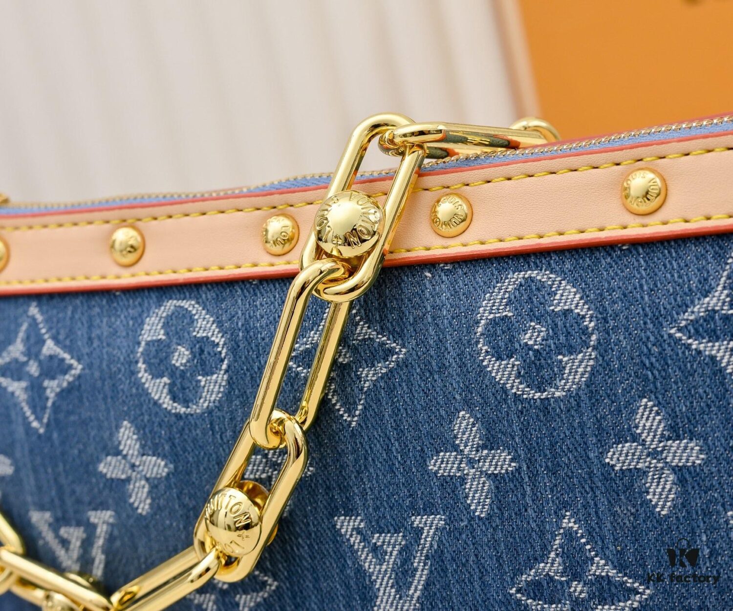 M13404 Denim Coated Canvas Pochette Accessoires Bag with Multicolor Monogram Pattern