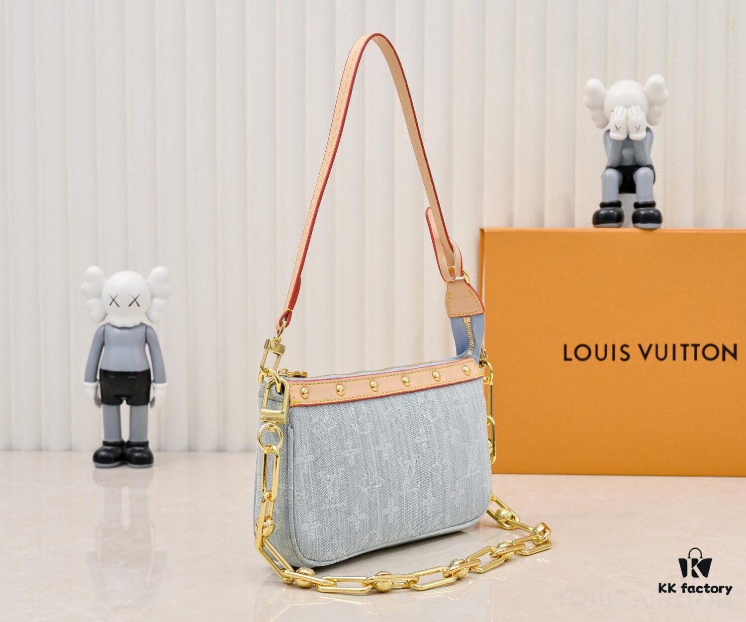 M13404 Denim Coated Canvas Pochette Accessoires Bag with Multicolored Monogram Pattern