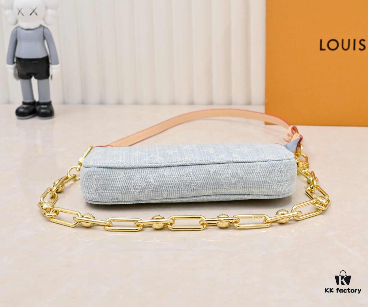 M13404 Denim Coated Canvas Pochette Accessoires Bag with Multicolored Monogram Pattern