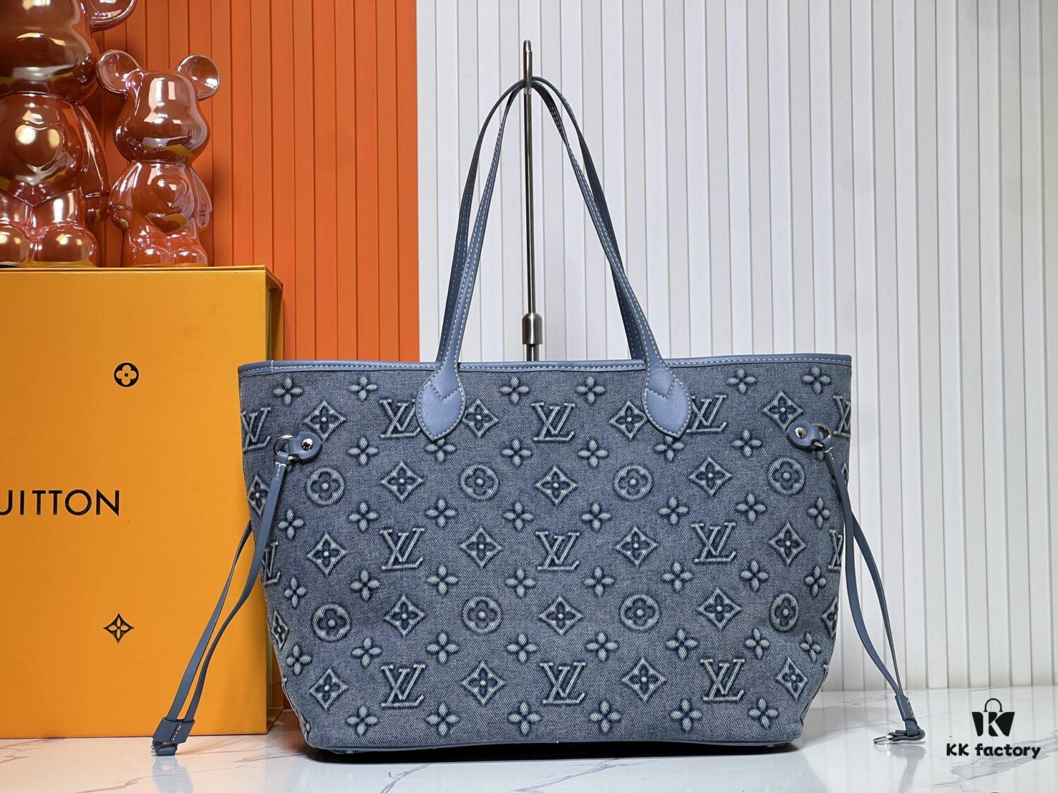 Upgraded Original M40995 Embossed Denim Neverfull Tote Bag💋💋Louis Vuitton New Version of the Iconic Handbag