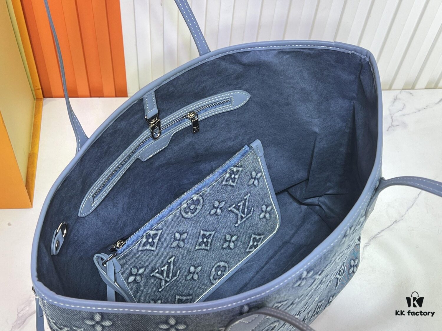 Upgraded Original M40995 Embossed Denim Neverfull Tote Bag💋💋Louis Vuitton New Version of the Iconic Handbag