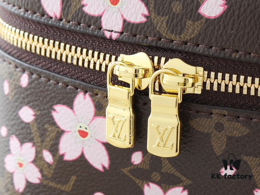 Upgraded Original M42265 M14181 M44495 M44936 M42263 Nice Cosmetic Pouch Made of Monogram Coated Canvas with Rounded Silhouette Inspired by Trunk Design, Cherry Blossom Pattern Exudes the Joyful Spirit of Louis Vuitton x Takashi Murakami Reimagined Collection, Cowhide Leather Handle Highlights Exquisite Craftsmanship, Double Zipper Closure Securely Stores Daily Essentials