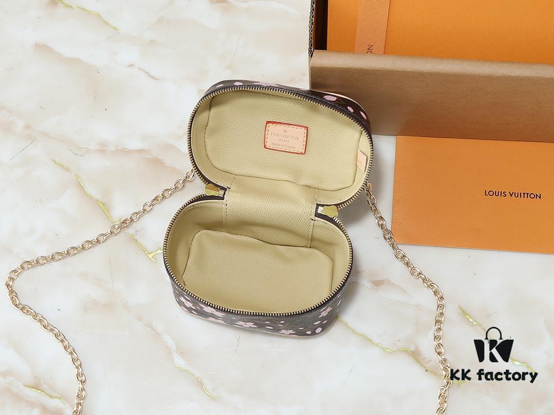 Upgraded Original M42265 M14181 M44495 M44936 M42263 Nice Cosmetic Pouch Made of Monogram Coated Canvas with Rounded Silhouette Inspired by Trunk Design, Cherry Blossom Pattern Exudes the Joyful Spirit of Louis Vuitton x Takashi Murakami Reimagined Collection, Cowhide Leather Handle Highlights Exquisite Craftsmanship, Double Zipper Closure Securely Stores Daily Essentials