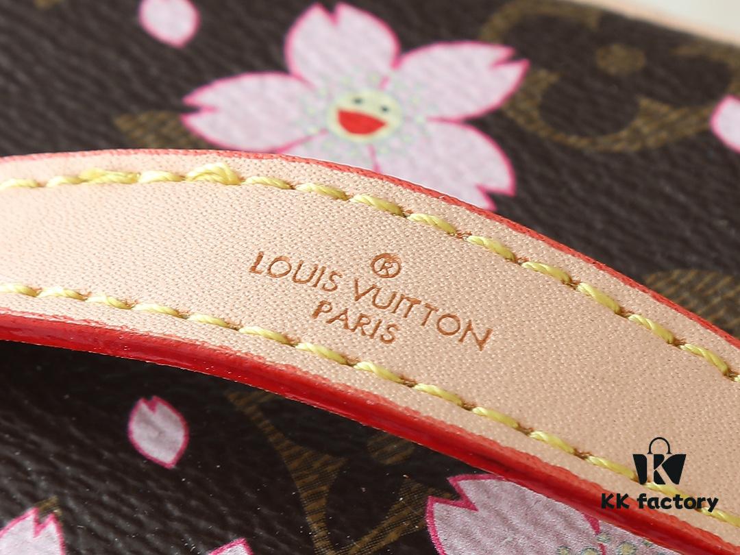 Upgraded Original M42265 M14181 M44495 M44936 M42263 Nice Cosmetic Pouch Made of Monogram Coated Canvas with Rounded Silhouette Inspired by Trunk Design, Cherry Blossom Pattern Exudes the Joyful Spirit of Louis Vuitton x Takashi Murakami Reimagined Collection, Cowhide Leather Handle Highlights Exquisite Craftsmanship, Double Zipper Closure Securely Stores Daily Essentials