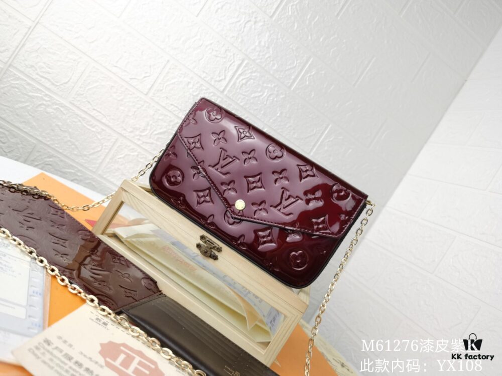 Replica High-Quality Louis Vuitton Felicie Handbag with Full Steel Hardware and Embossed Patent Leather
