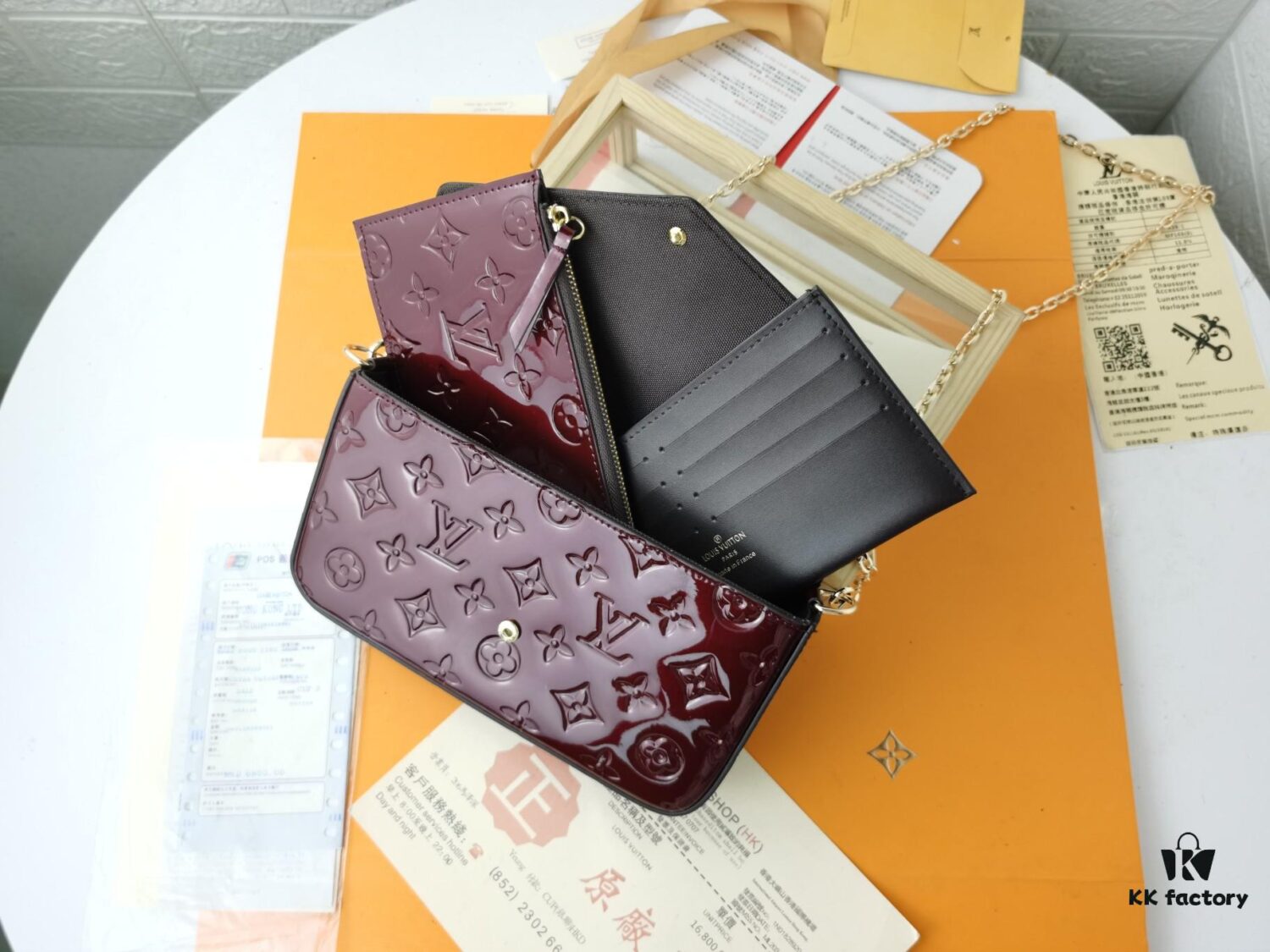 Replica High-Quality Louis Vuitton Felicie Handbag with Full Steel Hardware and Embossed Patent Leather