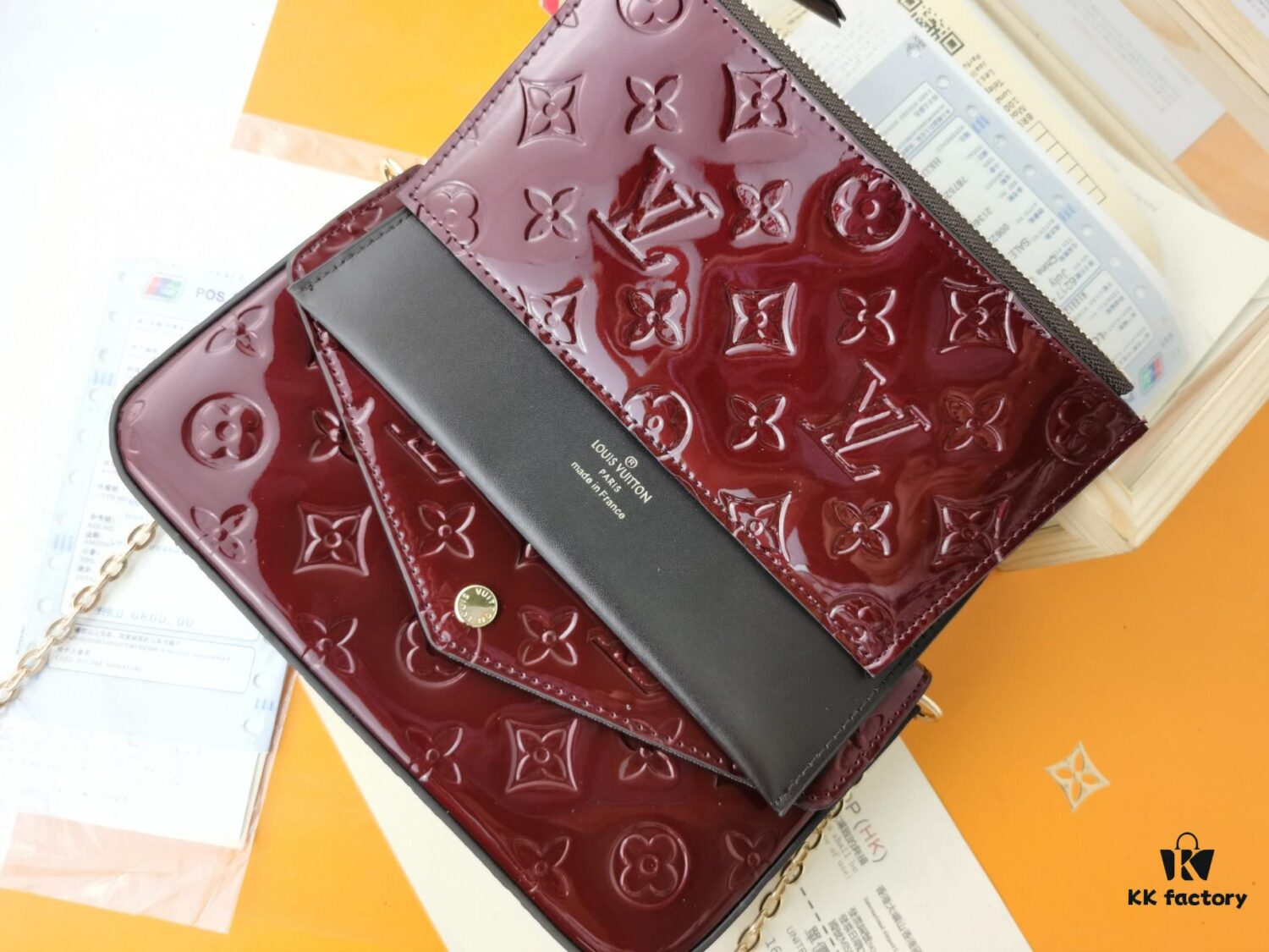 Replica High-Quality Louis Vuitton Felicie Handbag with Full Steel Hardware and Embossed Patent Leather