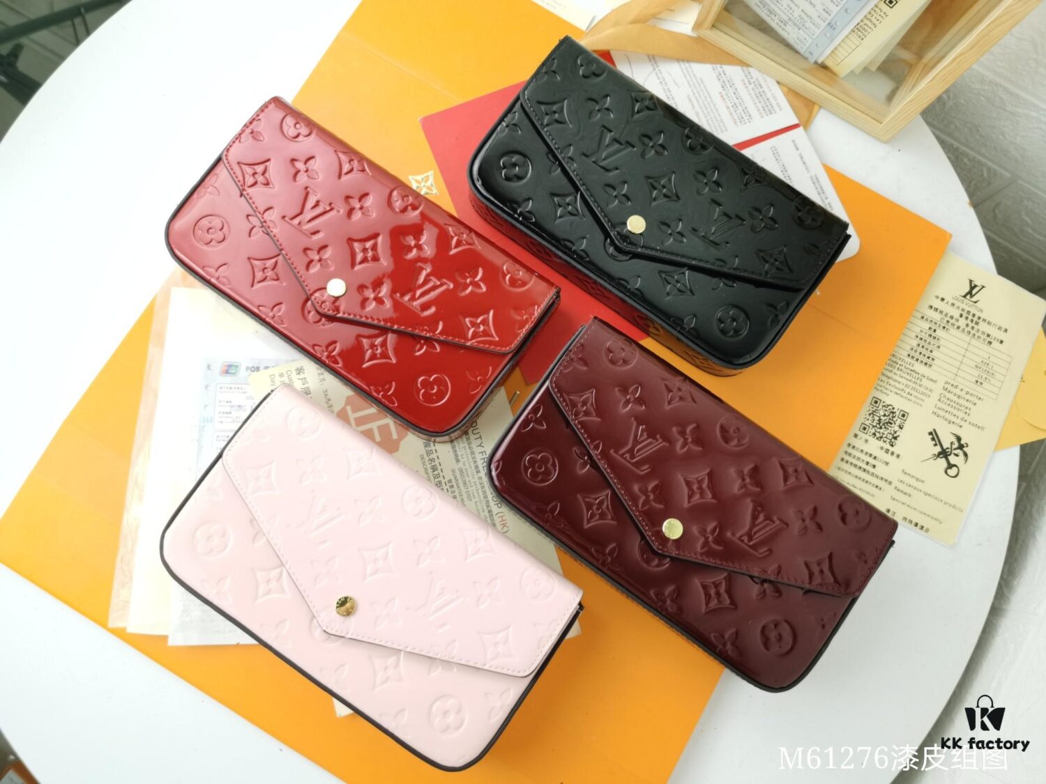 Replica High-Quality Louis Vuitton Felicie Handbag with Full Steel Hardware and Embossed Patent Leather