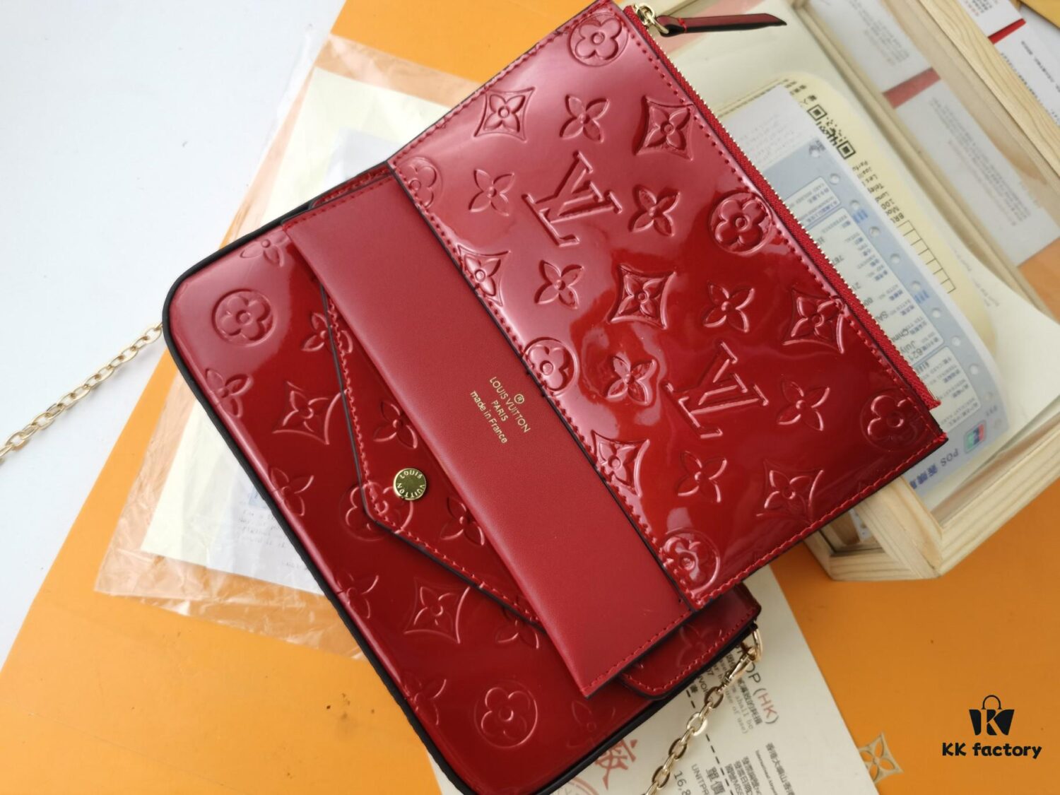 Replica High-Quality Full Steel Hardware Embossed Patent Leather Louis Vuitton Felicie Handbag