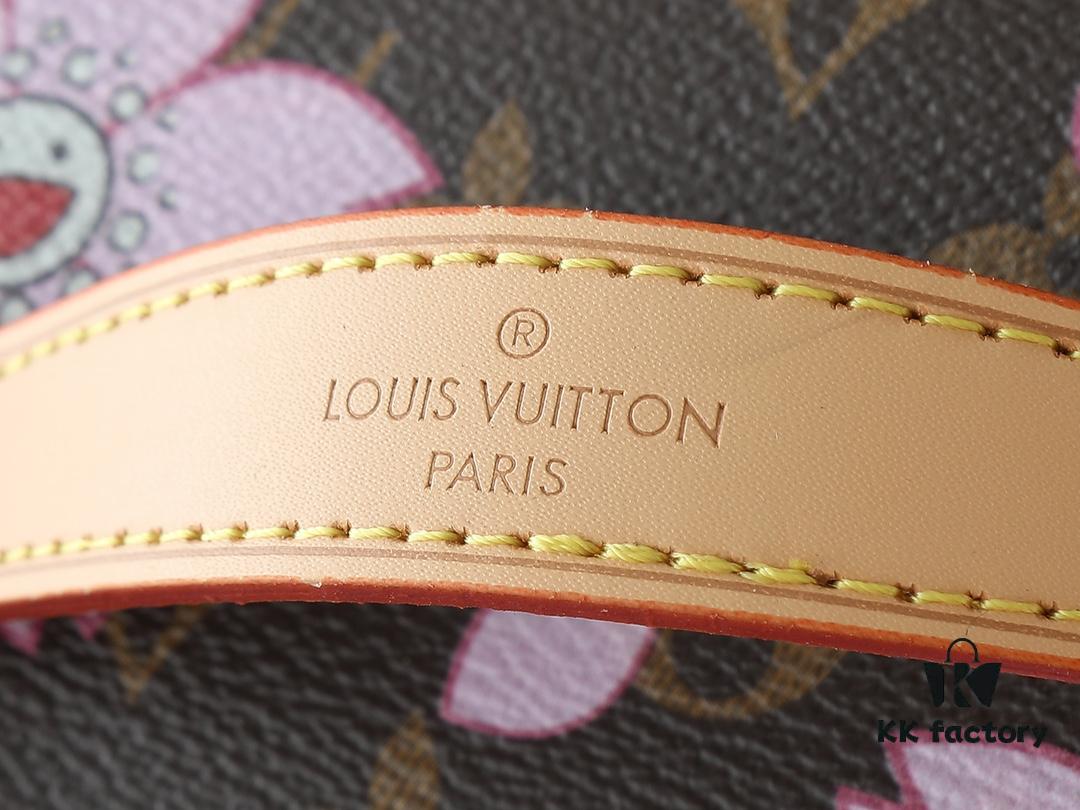 Upgraded Original M14181 M44495 Nice Mini Cosmetic Case Made of Monogram Coated Canvas with Rounded Silhouette and Cherry Blossom Pattern from the Louis Vuitton x Takashi Murakami Reimagined Collection, Featuring Cowhide Leather Handle and Double Zipper Closure