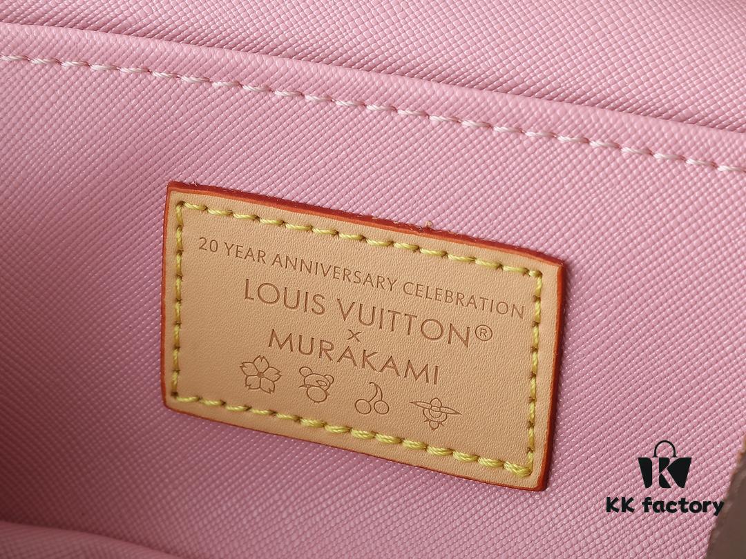 Upgraded Original M14181 M44495 Nice Mini Cosmetic Case Made of Monogram Coated Canvas with Rounded Silhouette and Cherry Blossom Pattern from the Louis Vuitton x Takashi Murakami Reimagined Collection, Featuring Cowhide Leather Handle and Double Zipper Closure