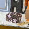 Upgraded Original M14181 M44495 Nice Mini Cosmetic Case Made of Monogram Coated Canvas with Rounded Silhouette and Cherry Blossom Pattern from the Louis Vuitton x Takashi Murakami Reimagined Collection, Featuring Cowhide Leather Handle and Double Zipper Closure
