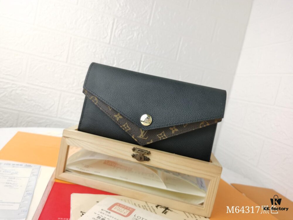 Top Quality Genuine 💎 [Real Photo, Original Background] M64317 Elegant Grained Calfskin with Iconic Monogram Canvas Wallet