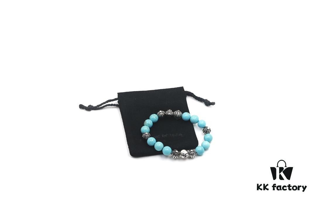 Chrome Hearts Turquoise Bracelet with Full Bead Cross Design