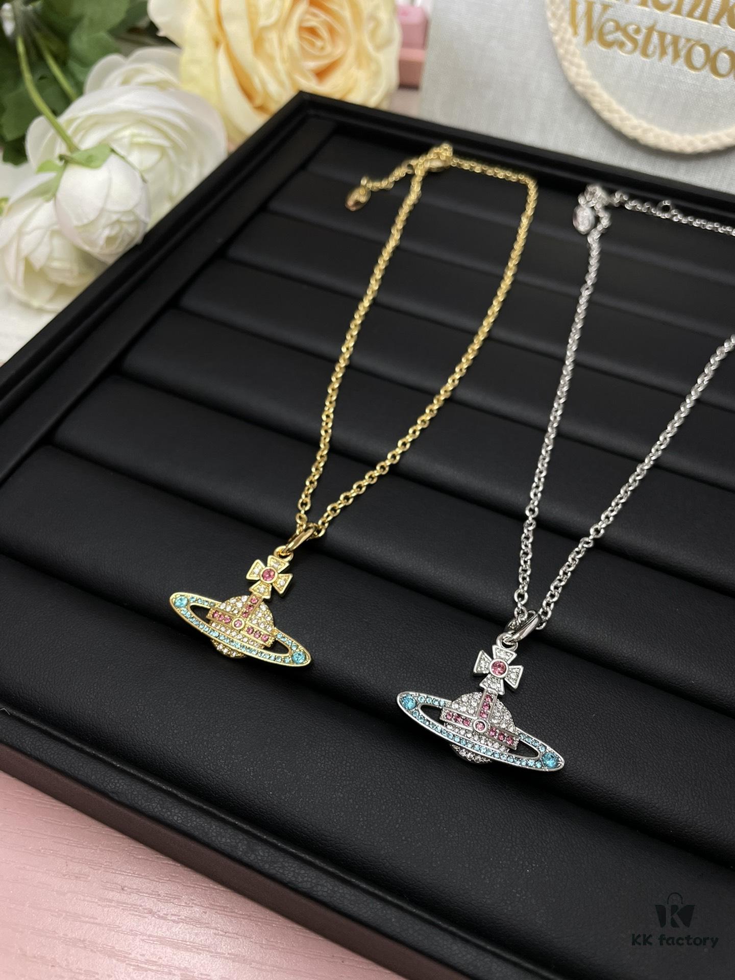 Vivienne Saturn Colored Diamond Full-Pavé Necklace