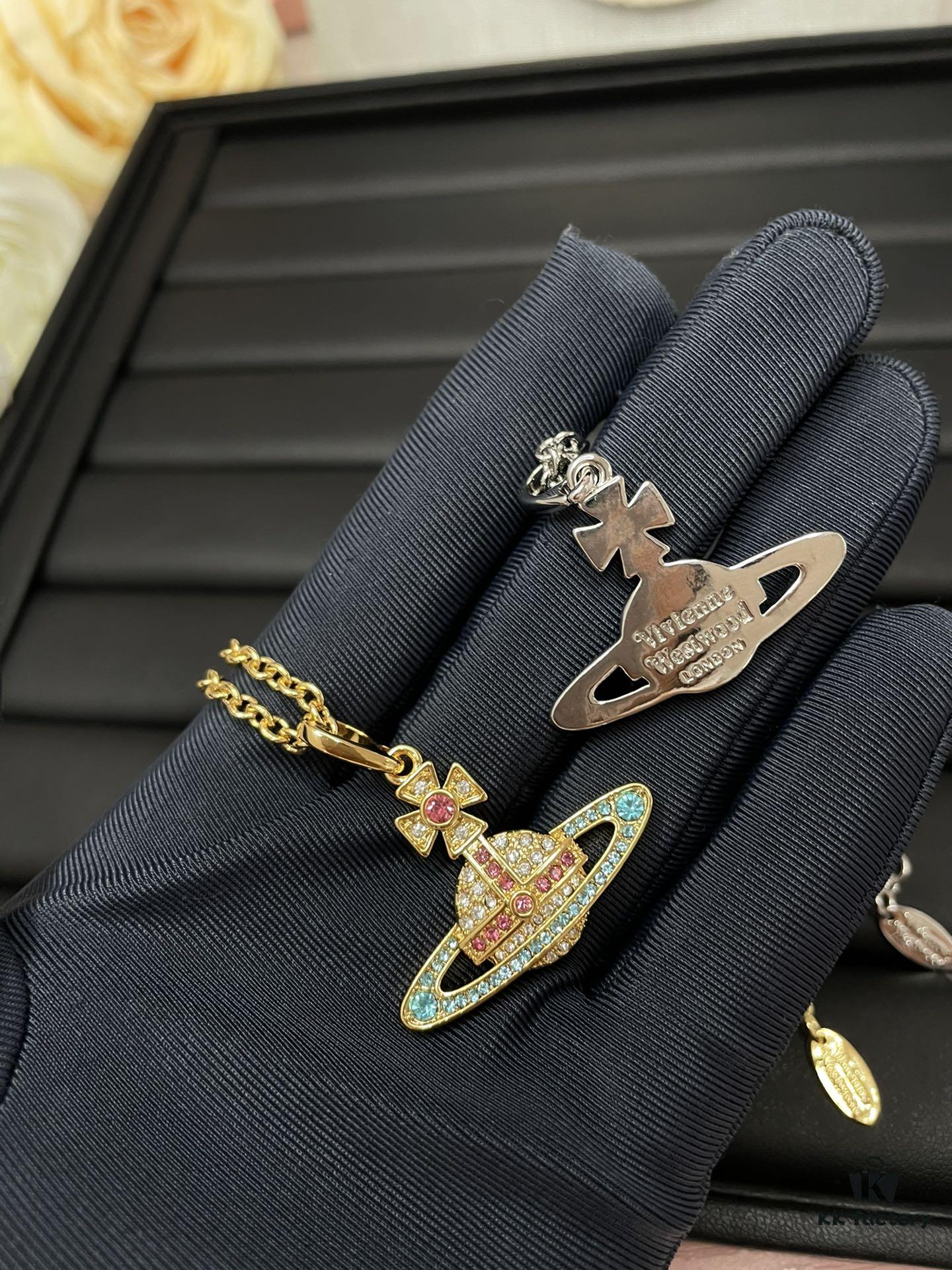 Vivienne Saturn Colored Diamond Full-Pavé Necklace