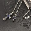 High-Version Chrome Hearts Blue Diamond Aged Double Cross Necklace, One Style Four Wears, The Pinnacle of Cross Necklaces, A Timeless Classic