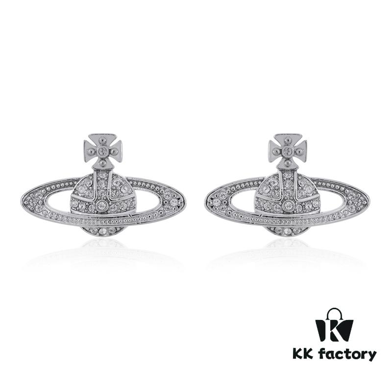 West Queen Classic Full Diamond Stud Earrings - Silver White Diamond