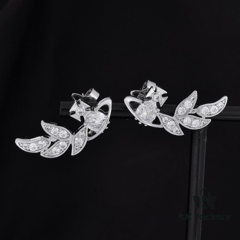 West Queen Wheat Ear Zircon Saturn Stud Earrings - Symmetrical Silver