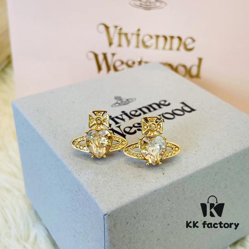 West Queen Heart-Shaped Zircon Stud Earrings - Gold