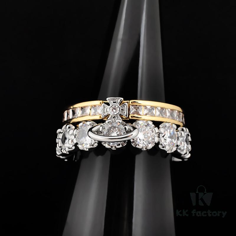Westminster Double Layer Saturn Ring with Big Zircon - Gold