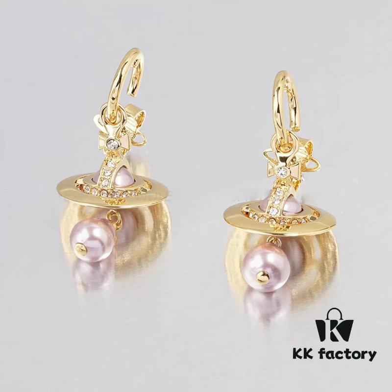 West Queen Baroque Single-Layer 3D Stud Earrings - Gold Purple Beads