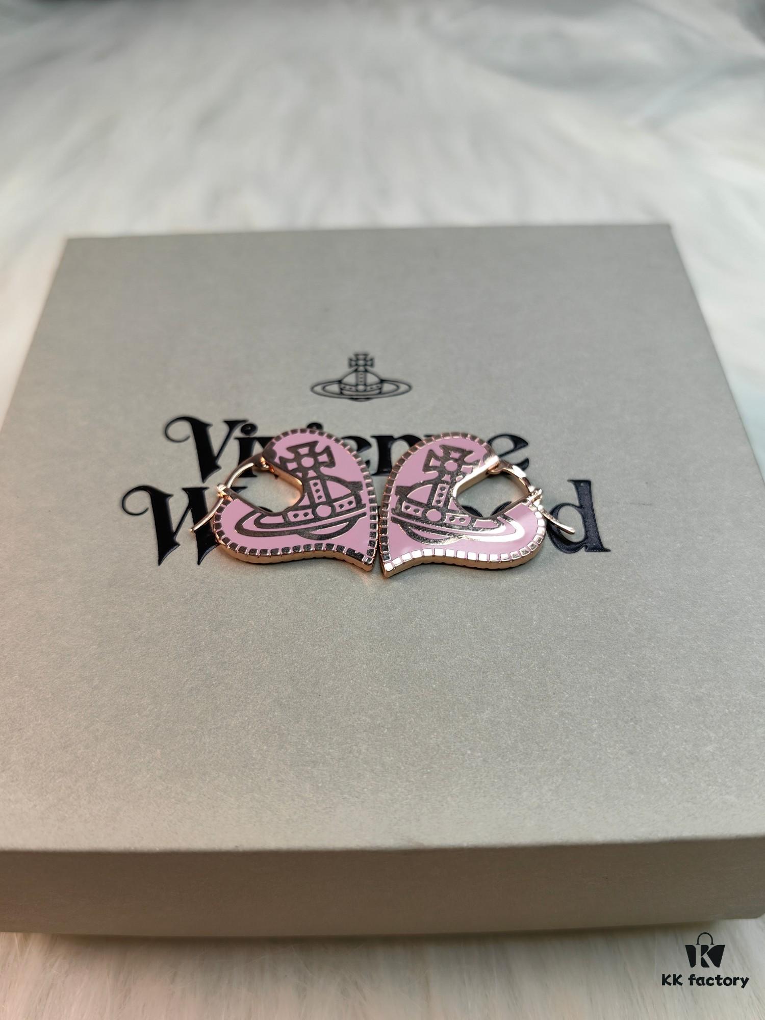 Vivienne Westwood Logo Gear Enamel Earrings - Rose Gold Pink