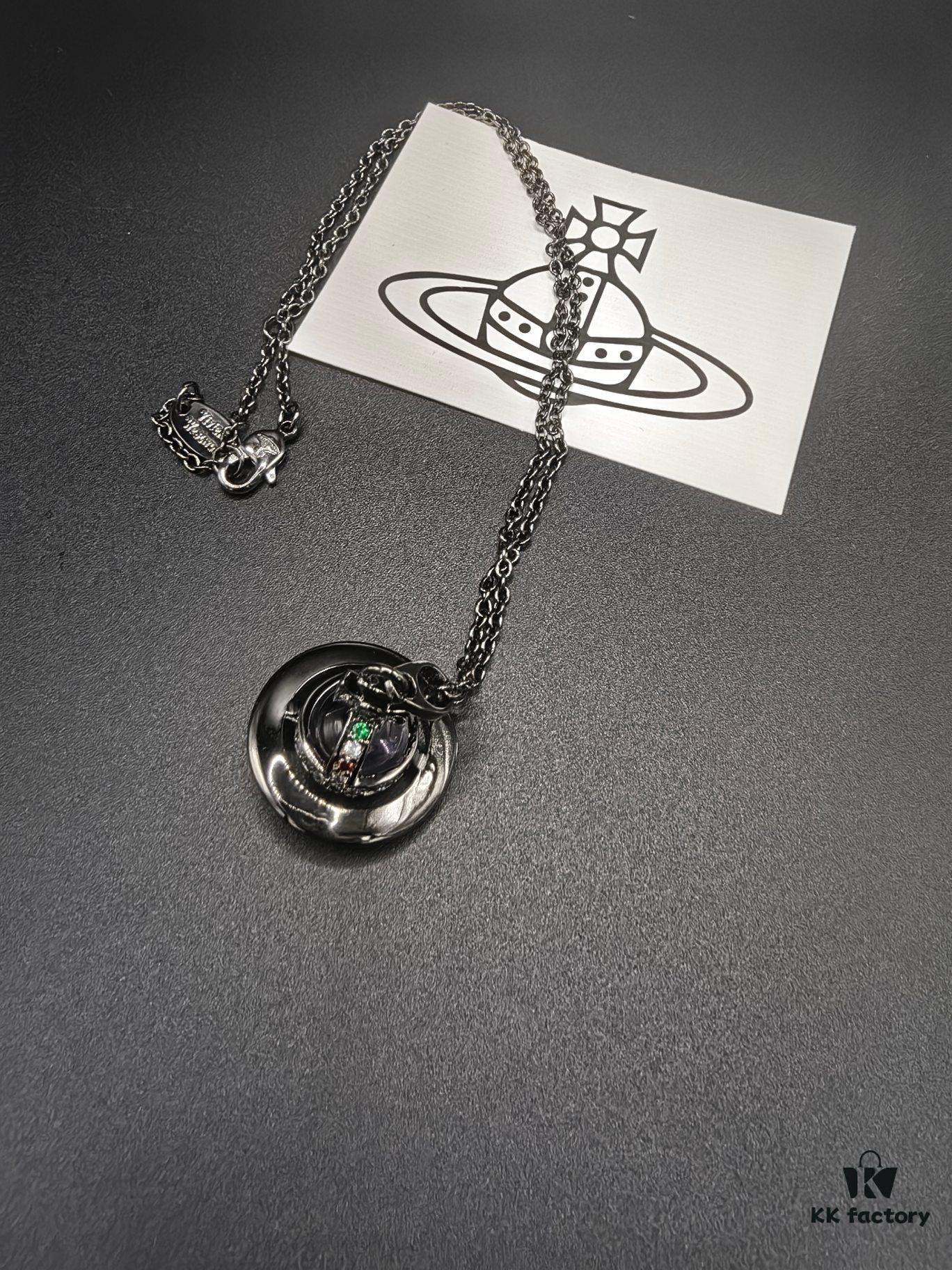 West Queen Black Gold Purple Glass Ball Necklace