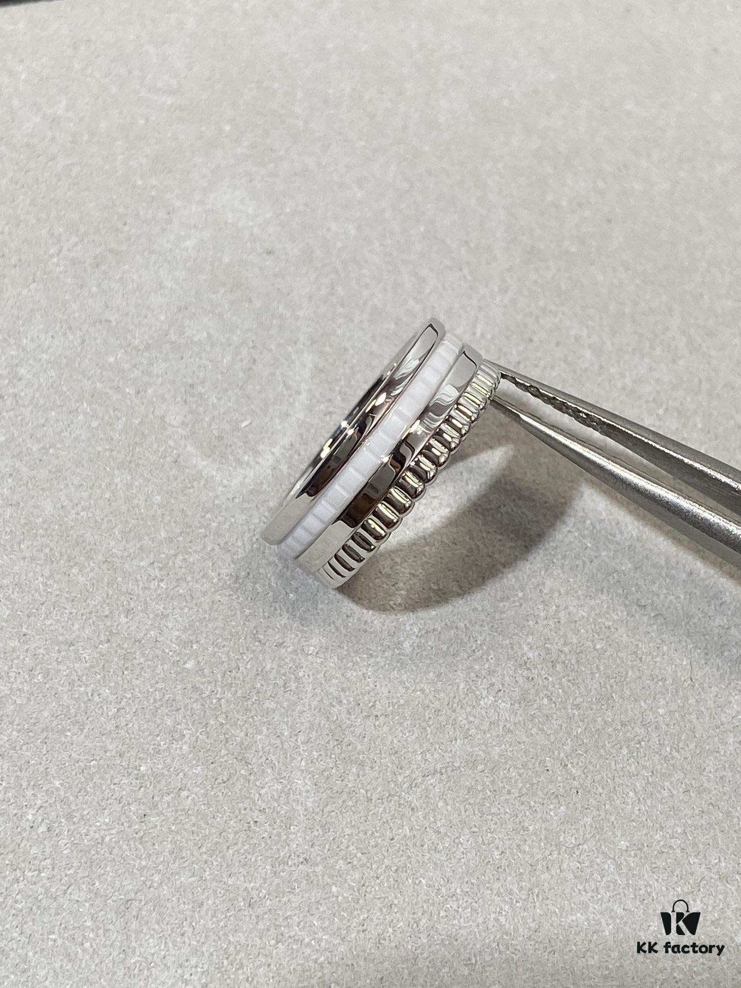 White Ceramic with White Gold Accents – White Ceramic Set with Diamond Inlays