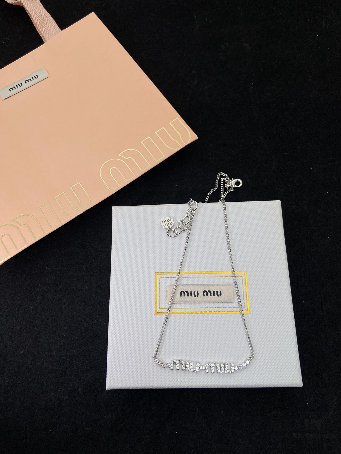 Miu Miu New Silver Full Diamond Letter Necklace
