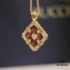 Buccellati Italian Luxury Jewelry Vintage Royal Style Diamond-Cut Clover Shell Agate Chalcedony Reversible Necklace in V Gold 18K Thick Gold Plating Original Chain End and Clasp High Quality