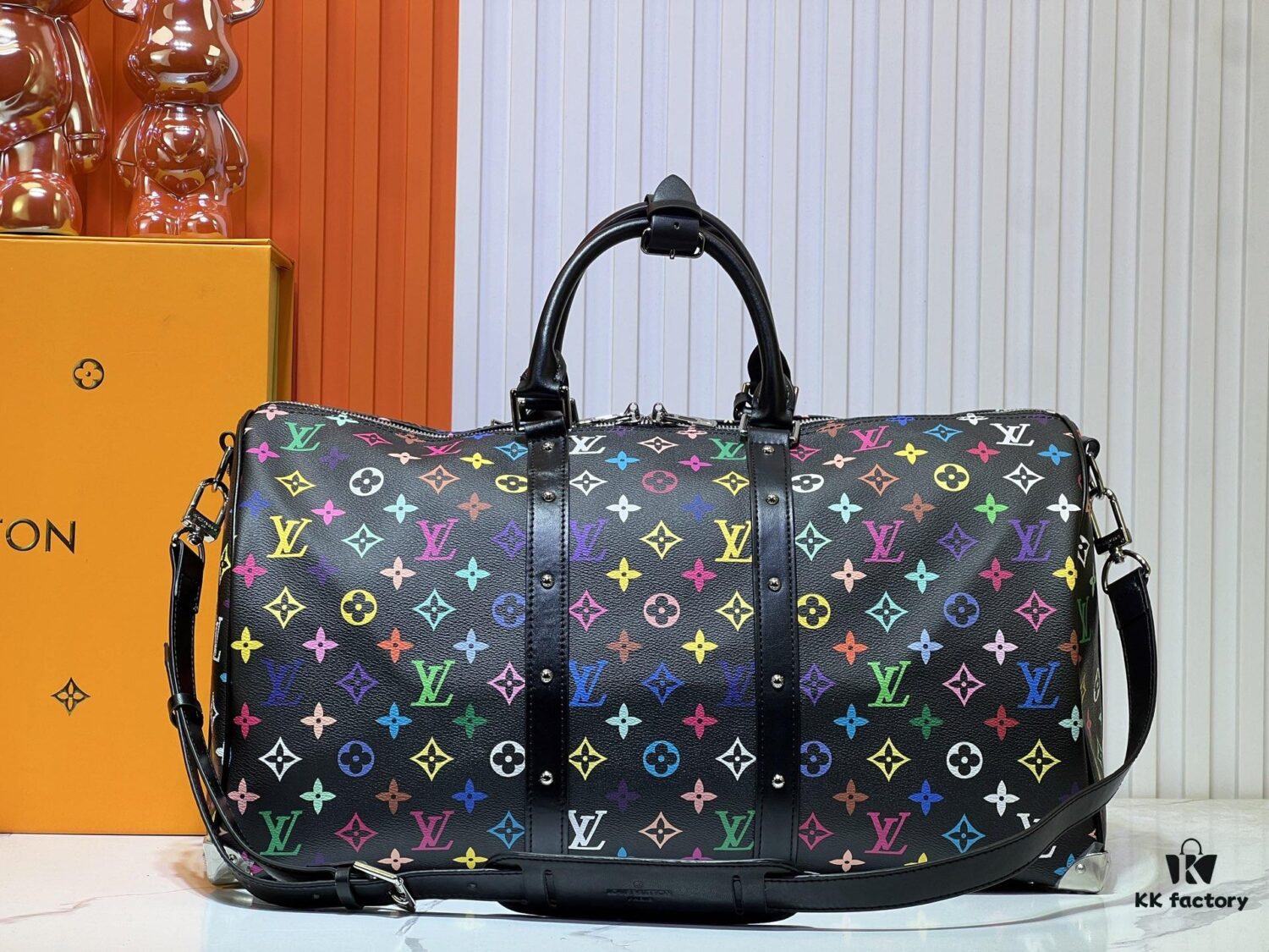 M13742 Multicolor White and Black Travel Bag, LV x TM KEEPALL BANDOULIÈRE 45, New Arrival