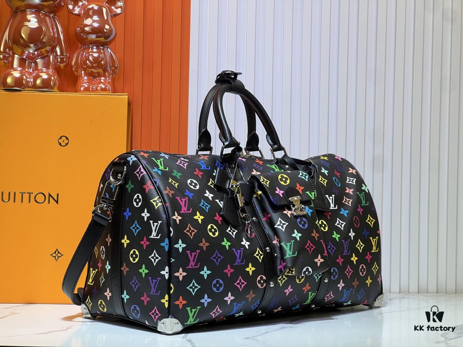 M13742 Multicolor White and Black Travel Bag, LV x TM KEEPALL BANDOULIÈRE 45, New Arrival