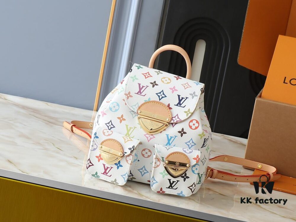 Upgraded Original M13081 M46836 This Venice Backpack Crafted from Coated Canvas with Vivid Hues by Japanese Artist Takashi Murakami Depicting the Monogram Pattern, Showcasing the Playful Spirit of the Louis Vuitton x Takashi Murakami Reissue Collection