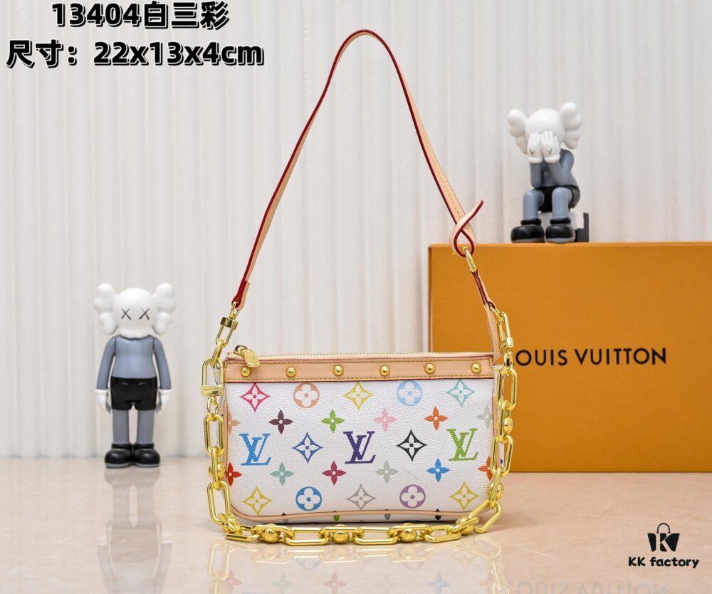 M13404 Black Color White Color Coated Canvas Pochette Accessoires Bag